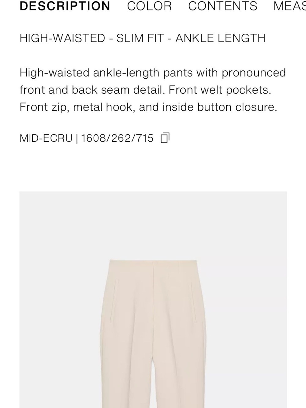 Zara Cream Tailored Straight Trousers Women's - Picture 3 of 7